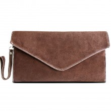 E1405 - Miss Lulu Suede Envelope Clutch Bag Brown